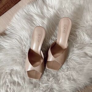 Raye Nude Chiffon Heels Mules from Revolve